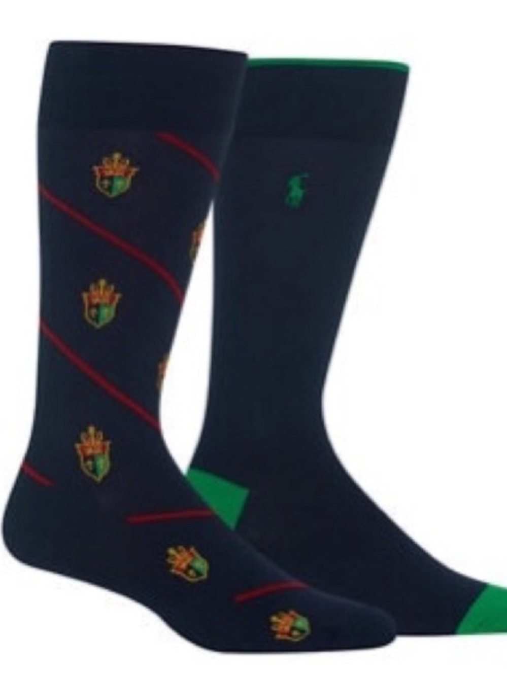 Ralph Lauren Navy Crest Pattern Dress Socks with Red Stripe Accents size 6-12
